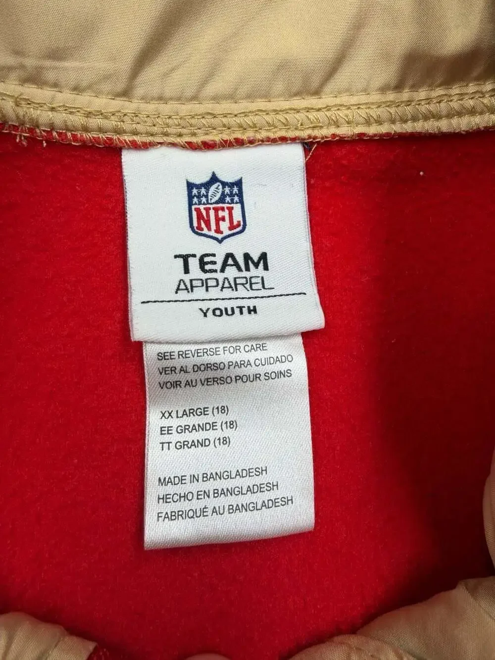 NFL Team Apparel San Francisco 49ers Youth Full Zip Fleece Jacket Gold and Red